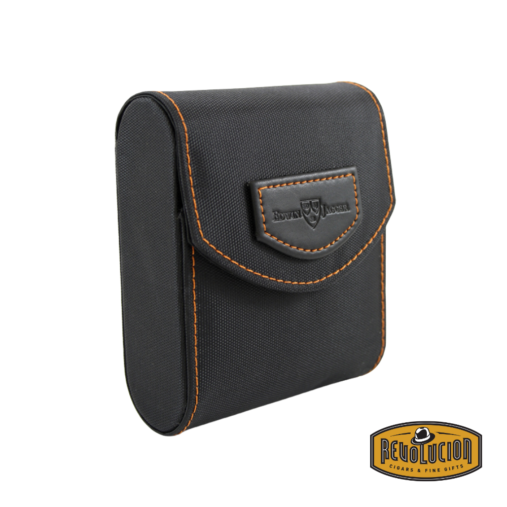 Closed black and orange leather case of the Edwin Jagger Mach3 Razor Travel Kit.
