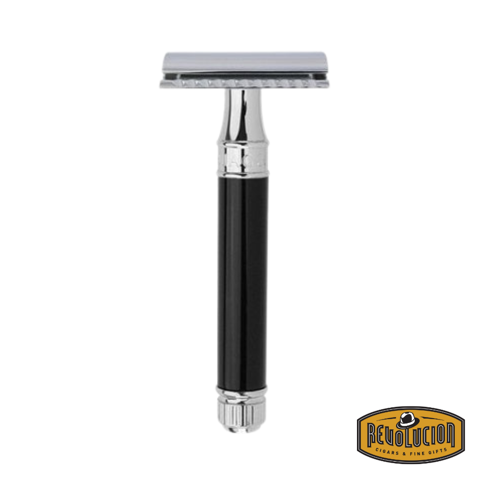 Top view of the Edwin Jagger shaving set displaying the razor, cream tube, and branded presentation box.