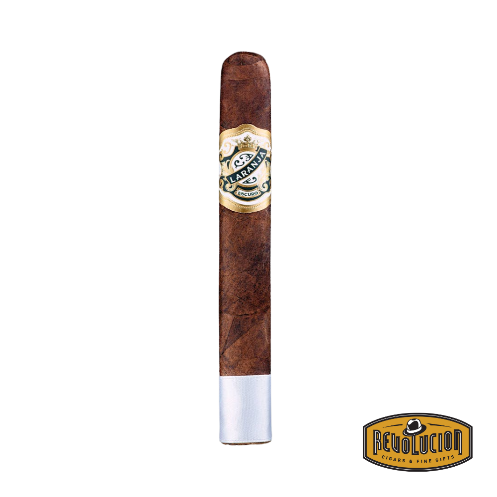 A full-bodied Espinosa Laranja Escuro Robusto cigar featuring a dark Brazilian Mata Fina wrapper, expertly hand-rolled in Nicaragua, known for its bold flavors of spice, dark chocolate, and espresso.