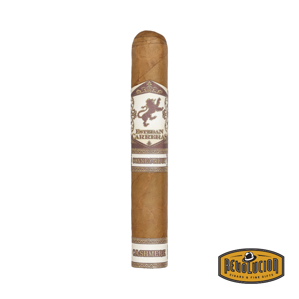 Esteban Carreras Cashmere Toro Connecticut cigar with a golden-hued wrapper, expertly rolled for a medium-full strength Nicaraguan smoking experience.