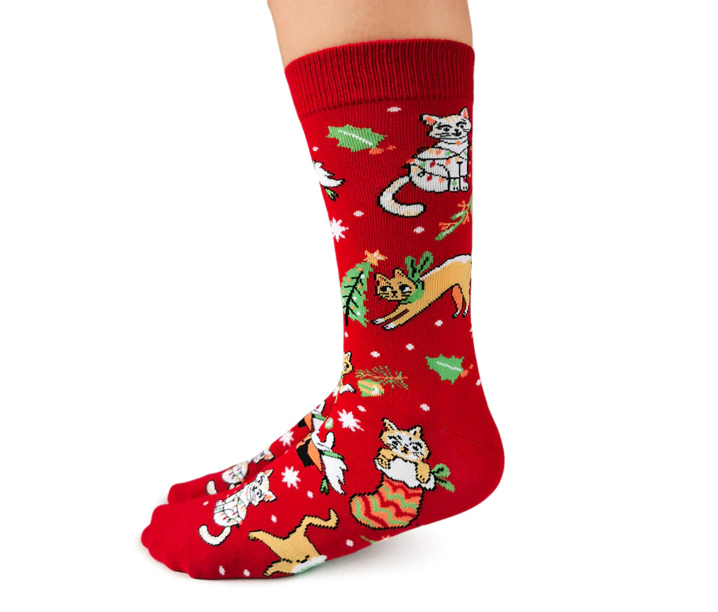 Uptown Calf Length Cotton Unisex Socks - Feline Festive