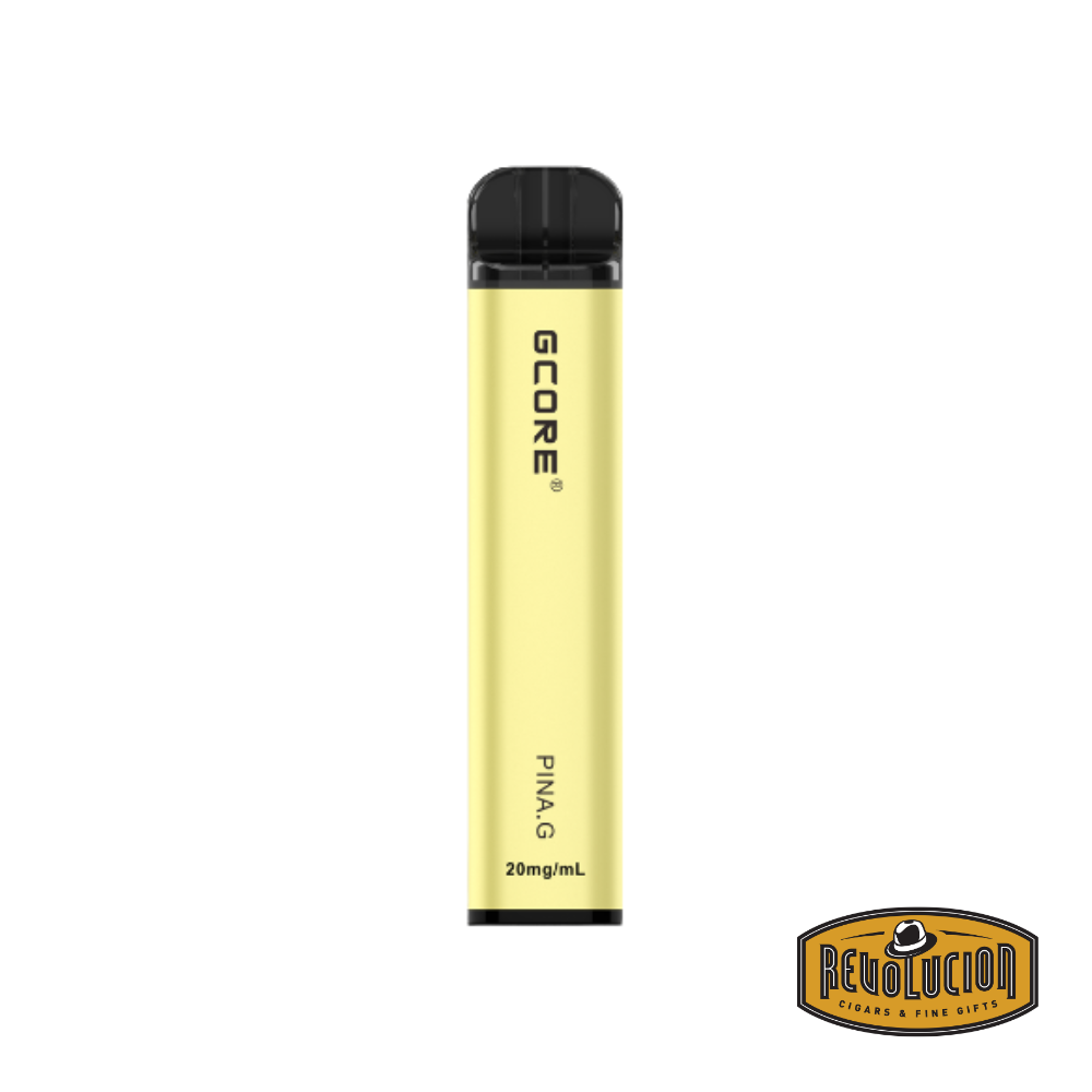 G-Core Pina Colada 20mg/ml 1800 disposable vape, offering a tropical blend of coconut and pineapple with a smooth nicotine hit.