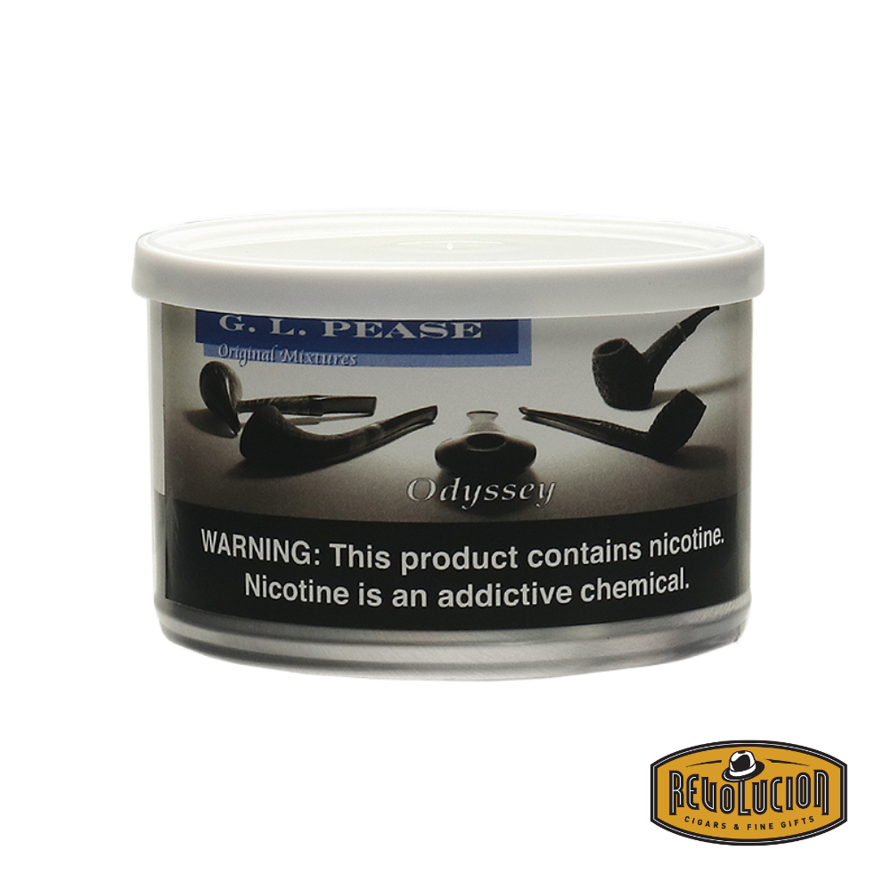 Image of a tin of GL Pease Westminster Pipe Tobacco. The label features a classic, minimalist design with the brand name and an artistic depiction of London's Westminster area. The Revolucion logo is in the corner.