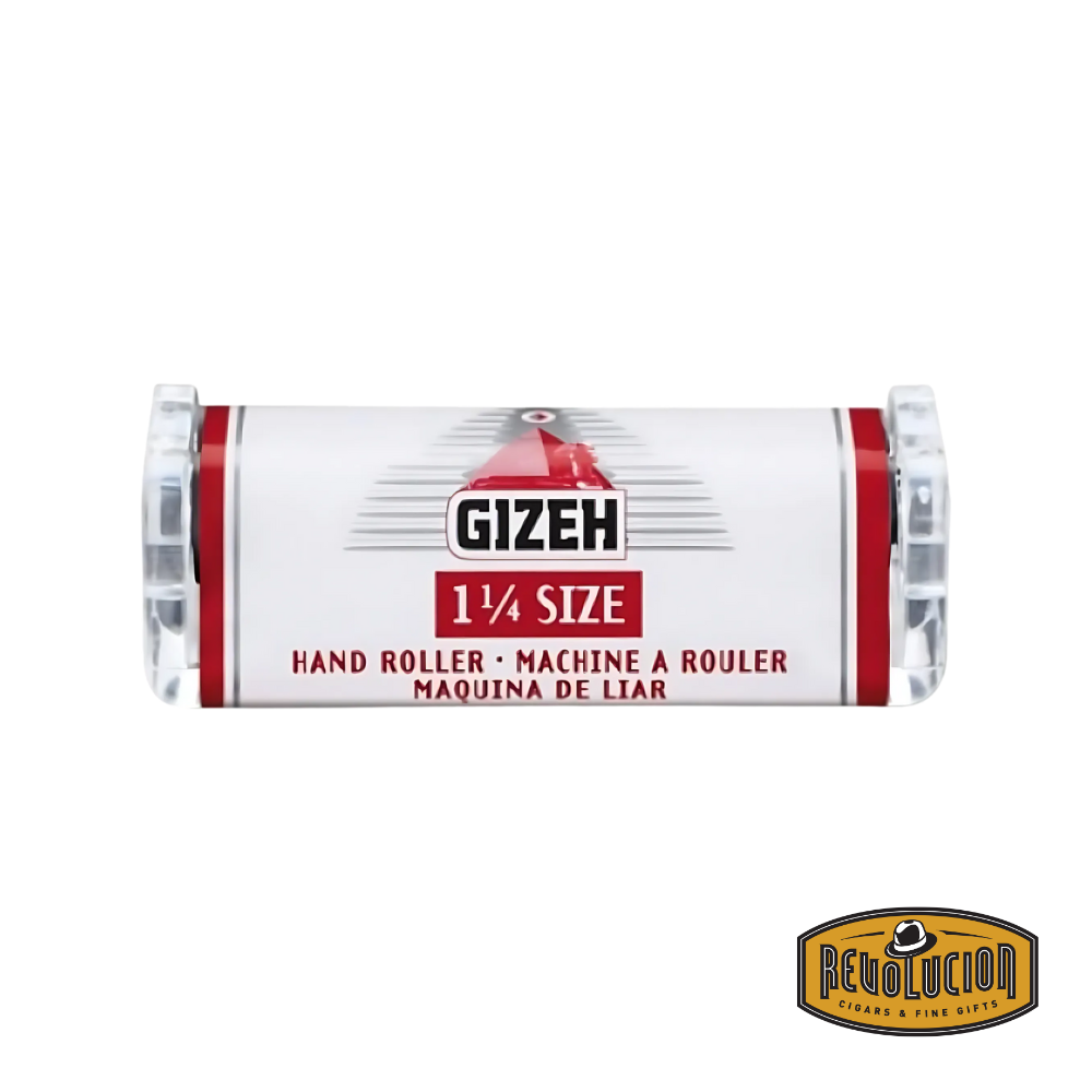 Gizeh 1 1/4 hand rolling machine in silver metal finish, designed for effortless cigarette rolling.