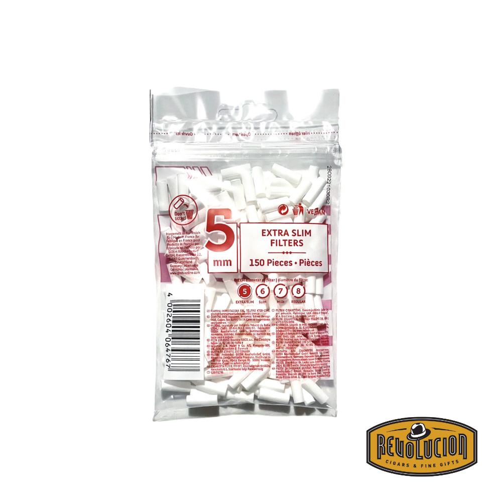 Back view of Gizeh Extra Slim 5mm Smoking Filters, displaying additional product information and specifications.