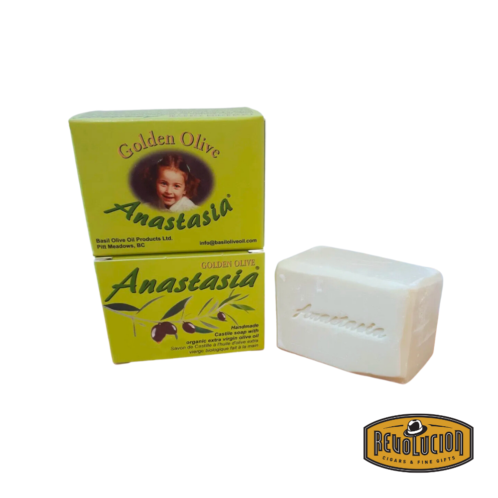 Golden Olive Anastasia® Castile Bar Soap – a natural, artisan-crafted soap bar presented in eco-friendly packaging, highlighting its traditional olive oil base and gentle, nourishing formula.