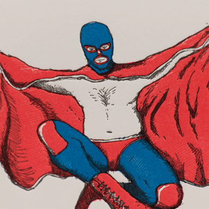 A Nacho Average Dad Superhero Greeting Card from Porchlight Press - Revolucion Lifestyle with a drawing of a man in a red cape.	