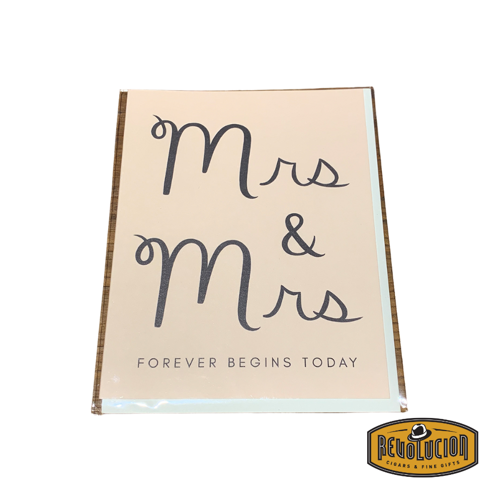 Front of the "Mrs. and Mrs. Forever" greeting card, featuring elegant typography and a beautiful design symbolizing love and commitment.