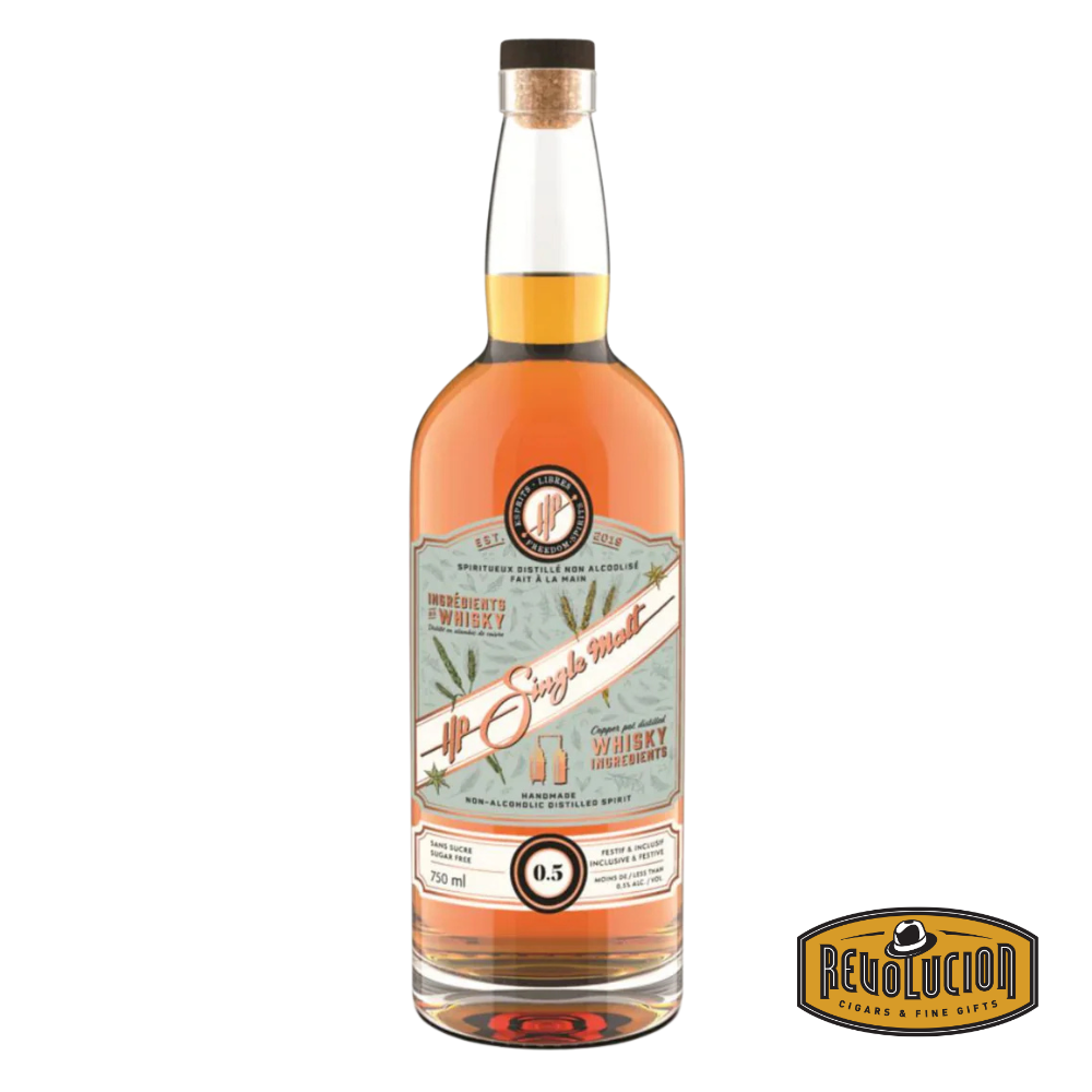 HP Single Malt Whisky 750 mL non-alcoholic spirit bottle standing upright with a refined label design.