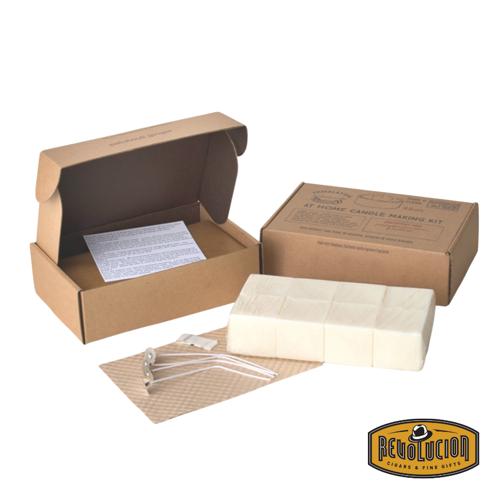 Himalayan Homemade Candles Making Kit, including natural soy wax blocks, wicks, wick holders, and instructions, packaged in an eco-friendly kraft box.