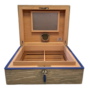 Brizard & Co Airflow Cigar Humidor 60 Count - Bleached Oak With Blue Pipping