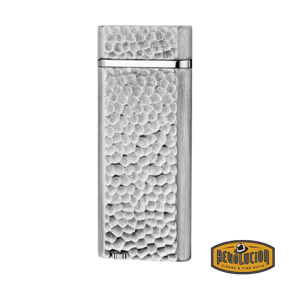 IM Corona Flambeau 7317 Jet Lighter in sleek polished chrome with a grid-texture design, shown closed from the front.