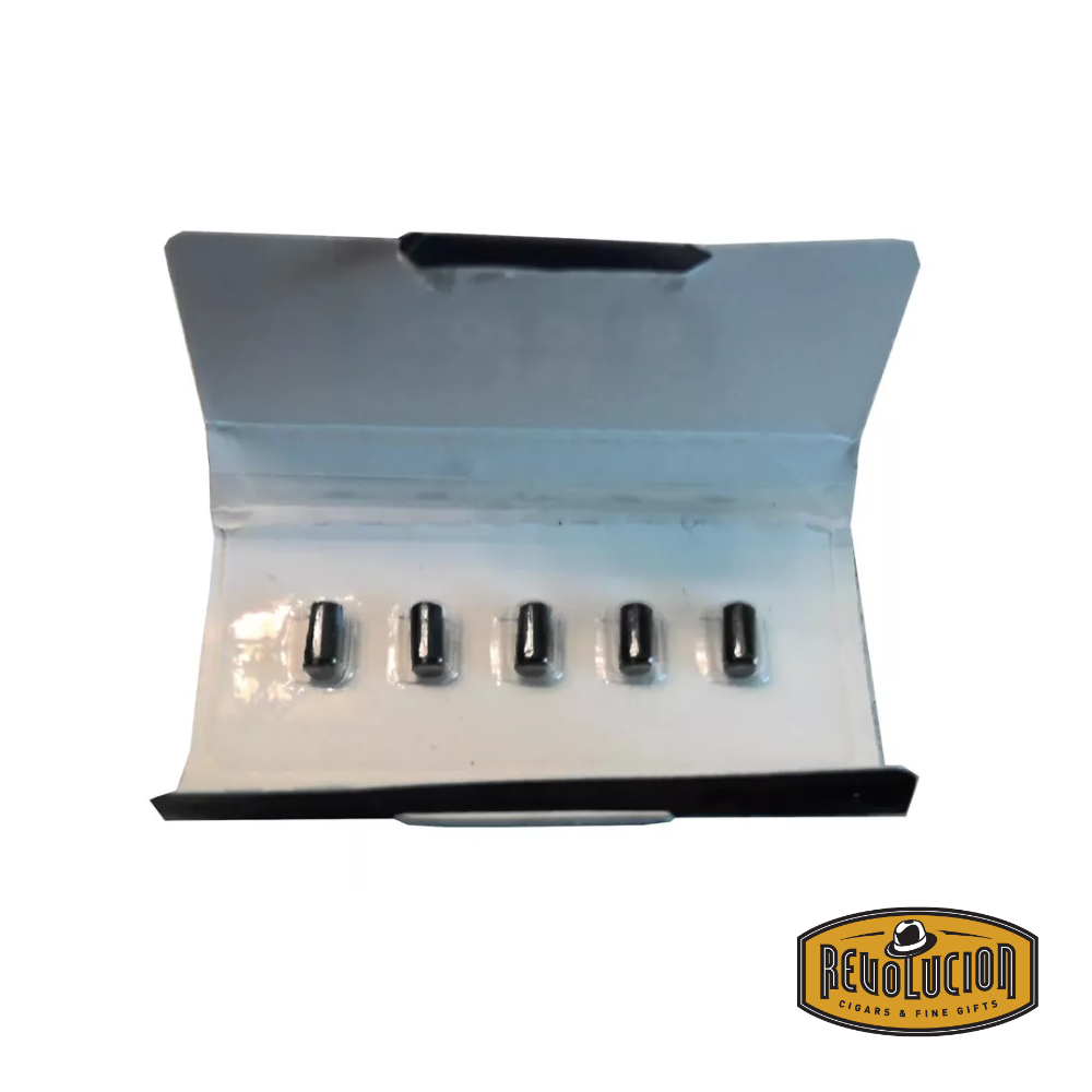 Opened box of IM Corona Flints 5PK revealing five neatly arranged flints inside.