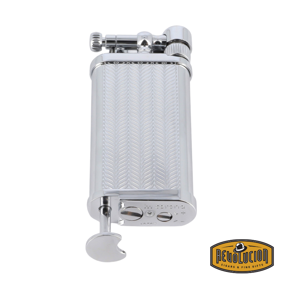 IM Corona Old Boy 3700 Pipe Lighter seen from the base, displaying the refill port and precise flame adjustment wheel.