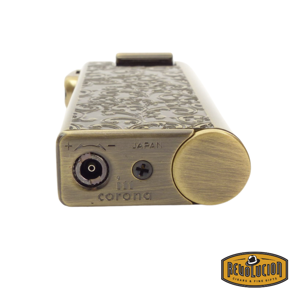 IM Corona Pipe Master 2525 Pipe Lighter, front view showing its refined silver-tone body with sleek lines.