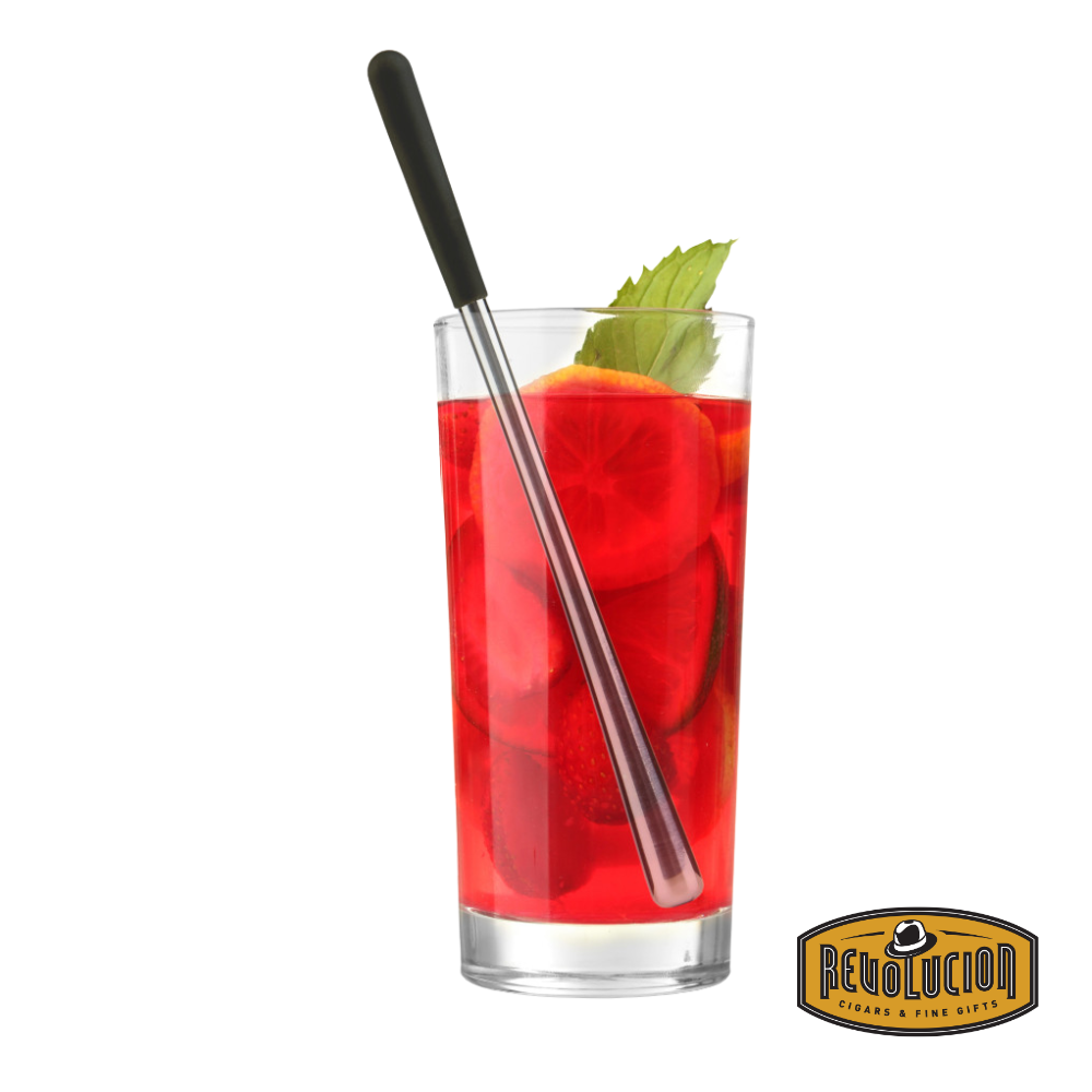 Icy Stainless Steel Swizzle Stick inside a glass of sangria, demonstrating its use in mixing beverages.