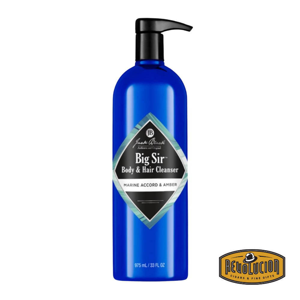 A 975ml bottle of Jack Black Big Sir Body and Hair Cleansing Soap, an all-in-one cleanser designed to refresh and nourish both hair and skin with an invigorating scent.