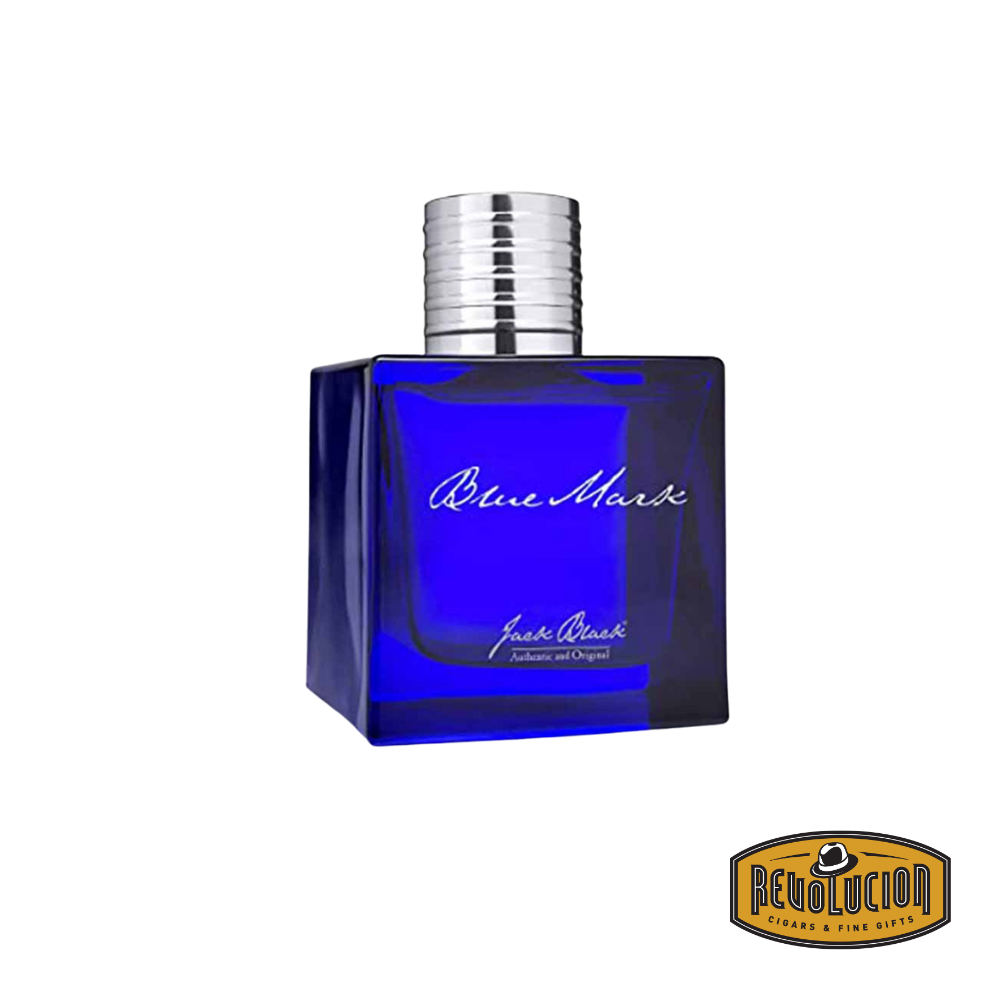 Jack Black Blue Mark Eau de Parfum bottle, featuring a sleek blue design with a minimalist aesthetic.