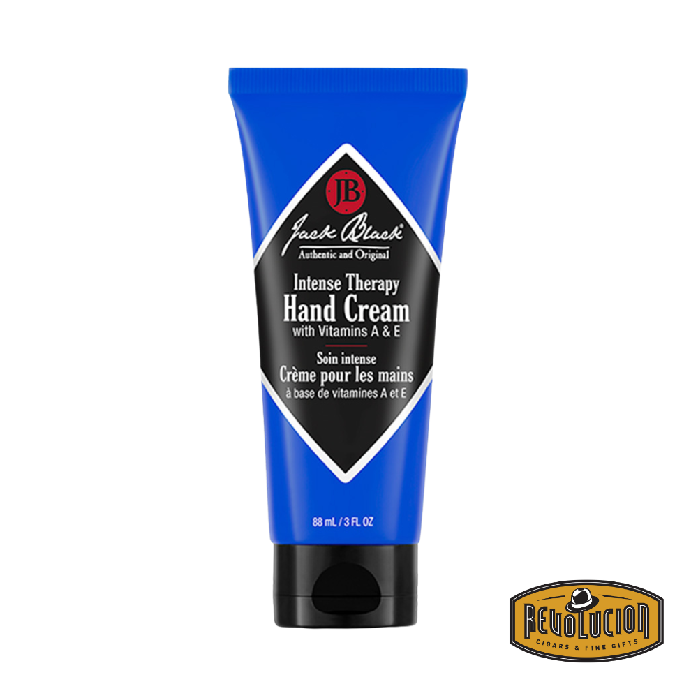 Jack Black Intense Therapy Hand Cream in a bold blue tube with a black flip cap, designed for deep hydration and protection of dry, cracked hands.