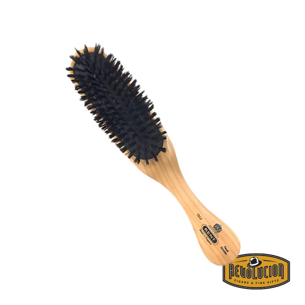 Kent Rectangular Head Brush featuring stiff black bristles, crafted from satinwood for effective grooming of thick hair.