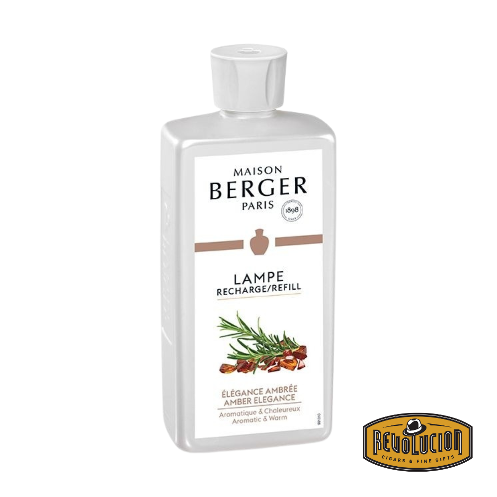 A Lampe Berger Refill bottle in the Amber Elegance fragrance, designed to infuse spaces with a warm, luxurious aroma. This sophisticated scent blends rich amber with subtle floral and woody undertones for a refined ambiance.