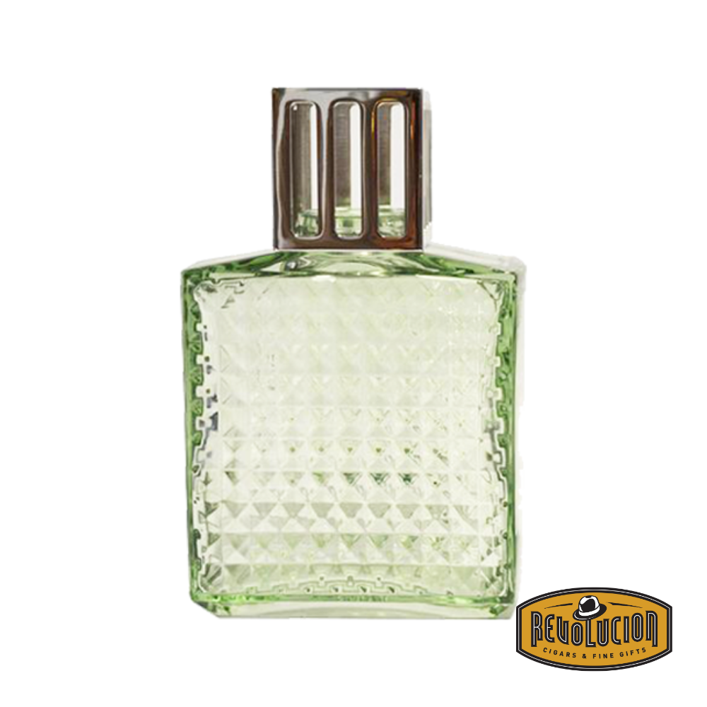 Lampe Maison Berger Diamant in an elegant green glass design with a faceted pattern.