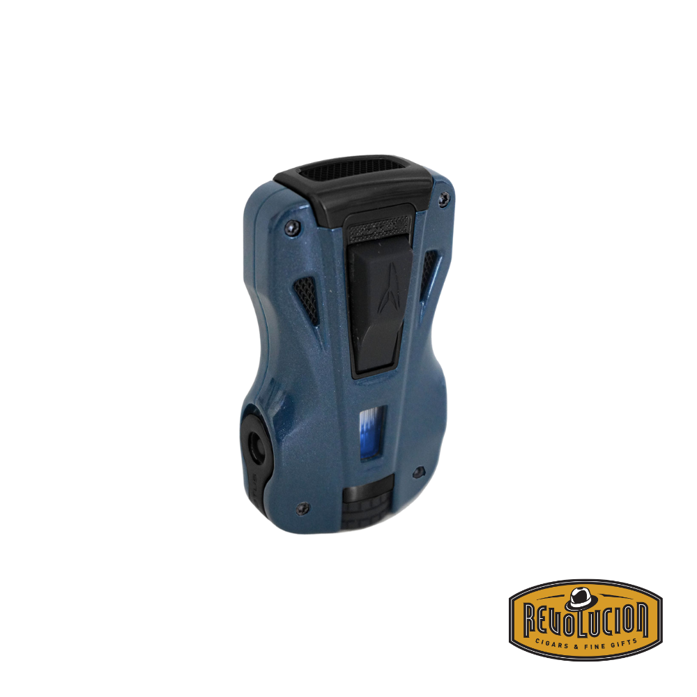 Lotus GT Double Flame Cigar Lighter in Blue, featuring a sleek and ergonomic front design with a sporty aesthetic.