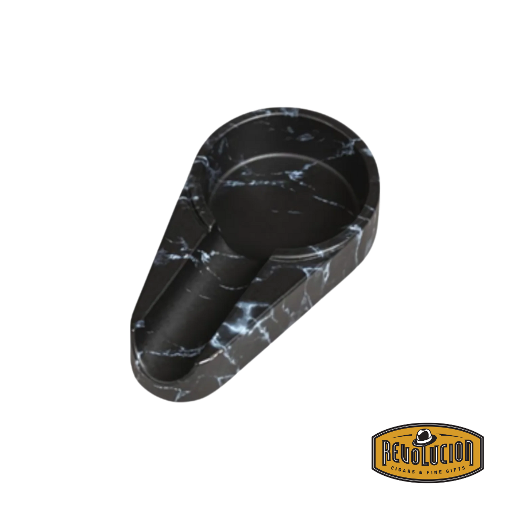Lotus Single Cigar Marble Ashtray – a compact, elegant ashtray made of polished marble, featuring a deep central bowl and a single cigar rest carved into its smooth surface.