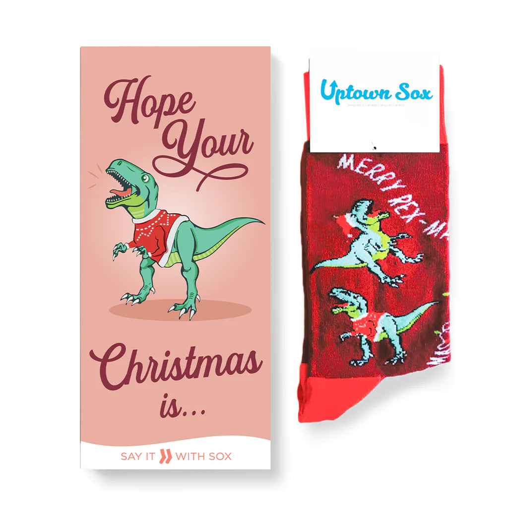 Uptown Calf Length Cotton Unisex Socks with Greeting Card - Rex Mas