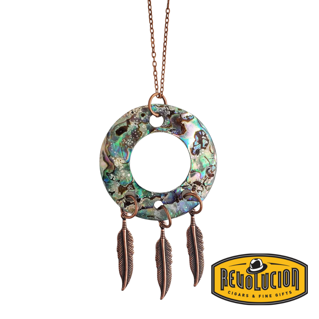 Steorra 40mm Donut Paua Shell Necklace with Copper Feathers