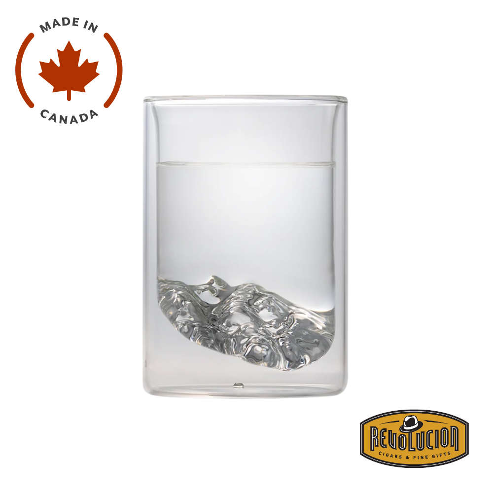 One 11oz double-walled borosilicate glass designed with a detailed 3D rendering of Blackcomb Peak.
