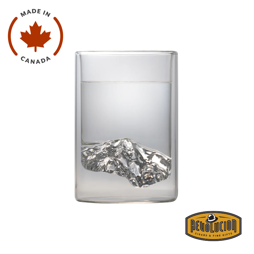 One 11oz double-walled borosilicate glass designed with a detailed 3D rendering of Blackcomb Peak.