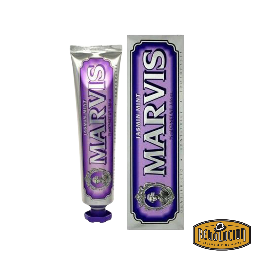 Marvis Jasmin Mint Toothpaste in an elegant pastel-colored tube, fusing the delicate floral essence of jasmine with cool, refreshing mint for a refined brushing experience.