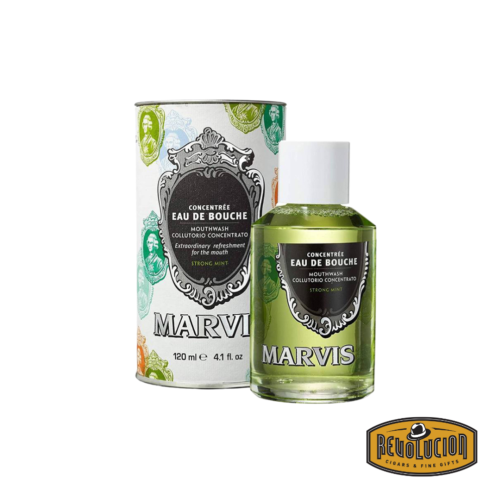 Marvis Mouthwash Concentrated Formula 120ml – a sleek, apothecary-style bottle filled with vibrant green concentrated mouthwash, designed to freshen breath and elevate your oral care routine with a touch of Italian sophistication.