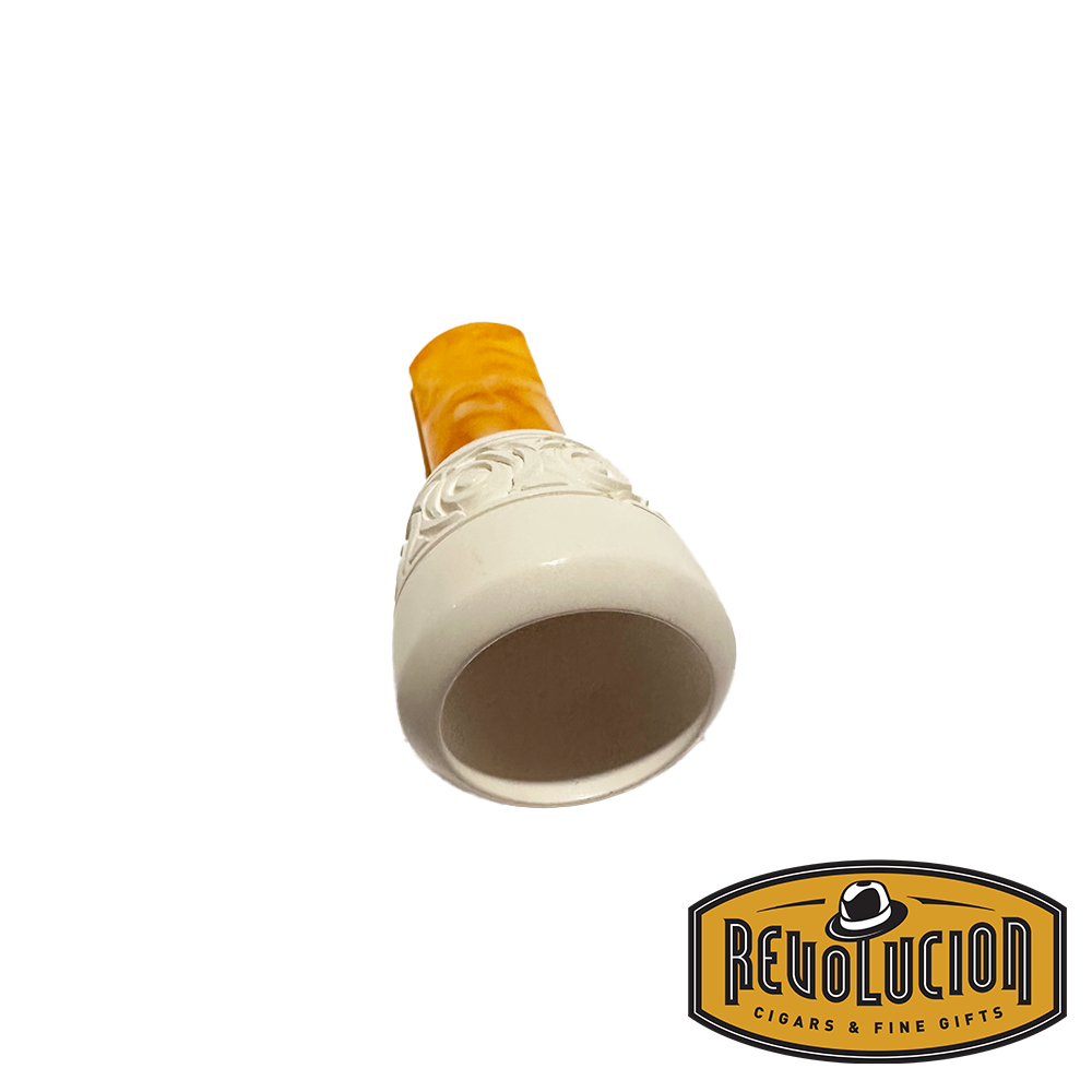 Front view of a medium-sized Meerschaum cigar holder, highlighting its intricate details and smooth finish.