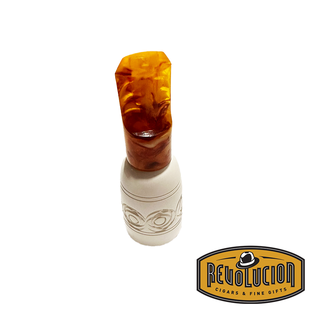 Medium-sized Meerschaum cigar holder with a cigar, emphasizing its classic and practical design.