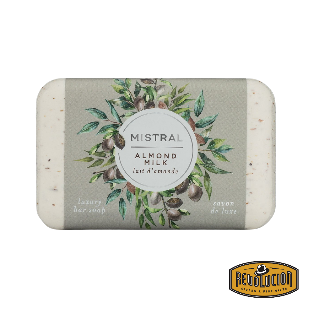 Mistral Almond Milk Soap Bar 200g – creamy beige bar soap enriched with almond milk, offering a luxurious and moisturizing lather.