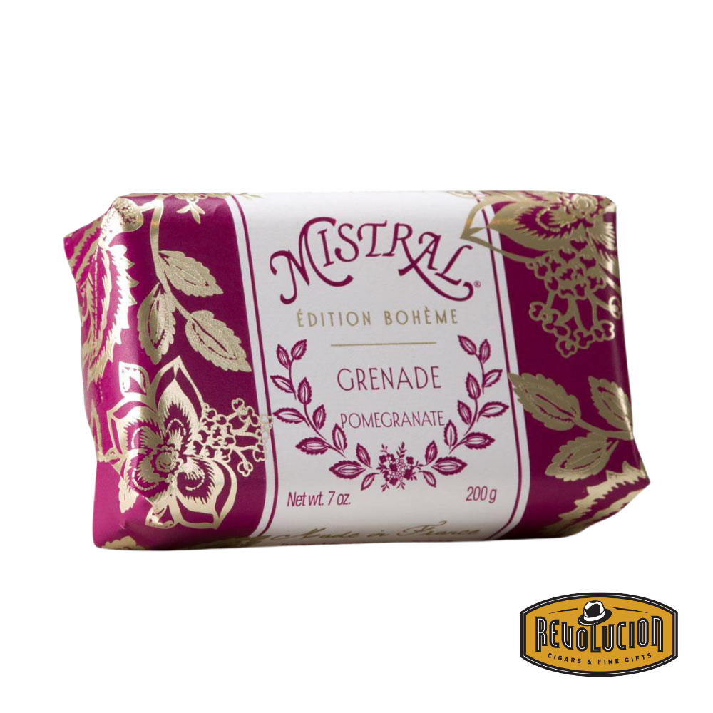 Mistral Pomegranate Soap Bar 200g – a luxurious rectangular soap bar in vibrant packaging, offering a deep cleansing experience with the rich scent of ripe pomegranate.