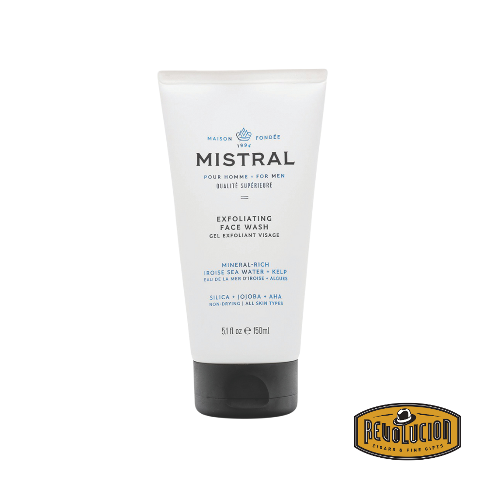 Mistral Men's Exfoliating Face Wash – a sleek, masculine tube designed for deep cleansing and rejuvenation of men's skin.
