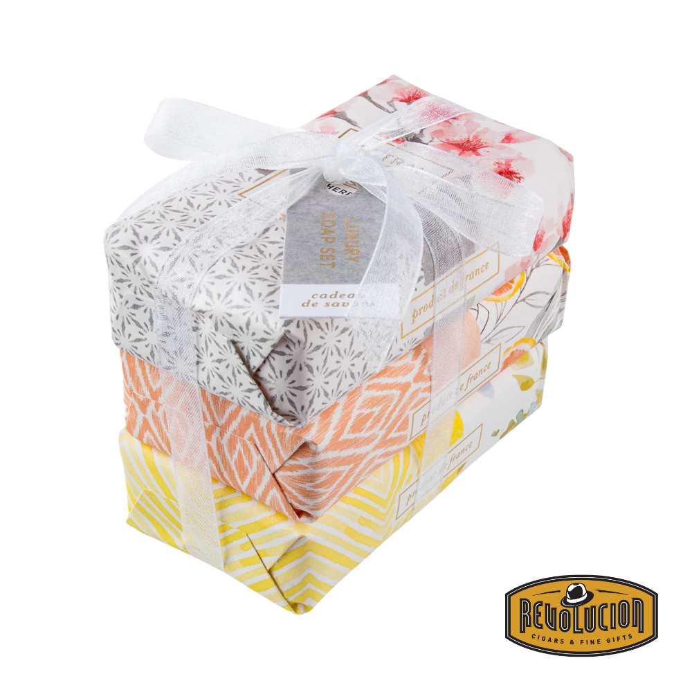Mistral Fresh Papiers Fantaisie 3 Soap Set – a beautifully packaged trio of artisanal soap bars in colorful, patterned wrappers, offering a luxurious cleansing experience.