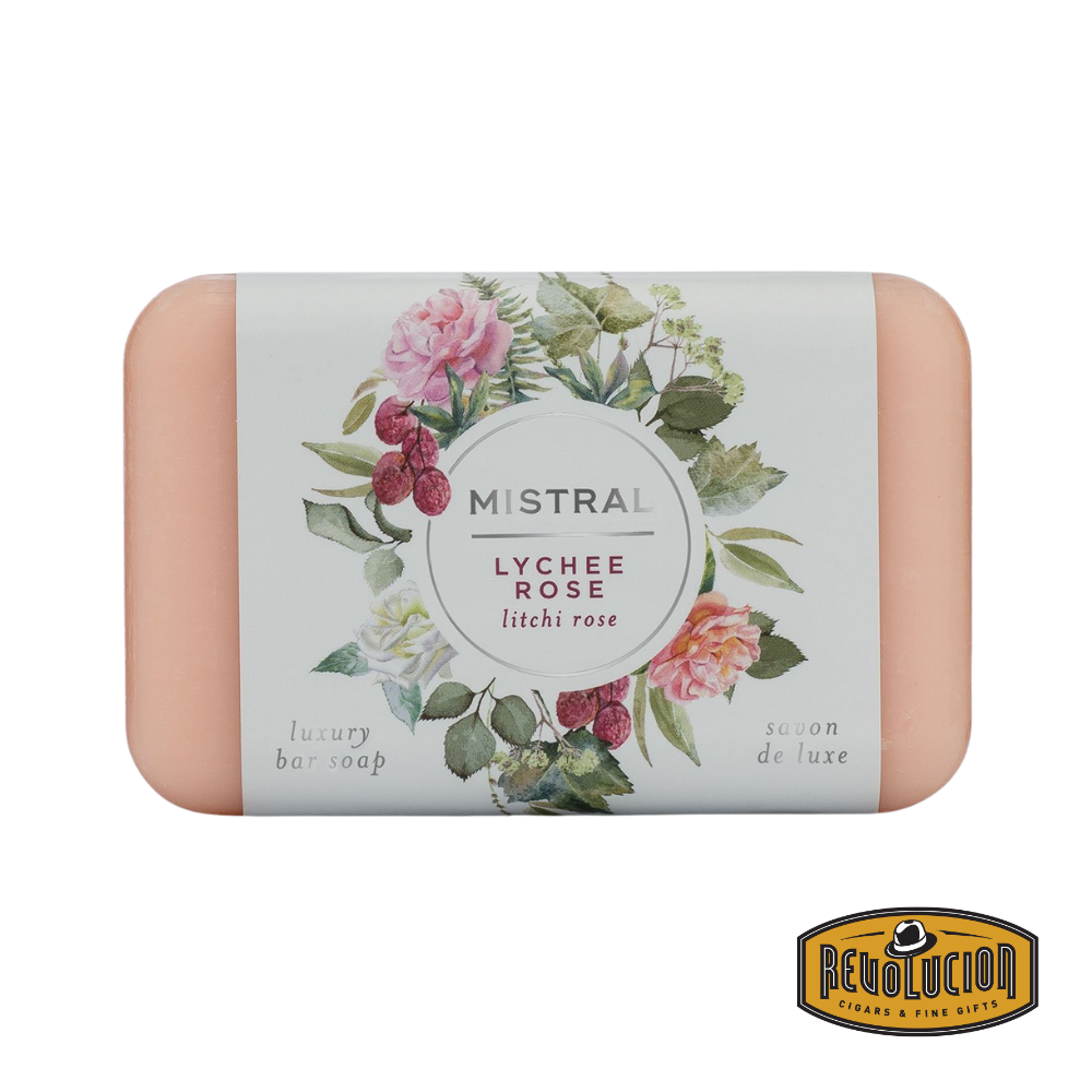 Mistral Lychee Rose Soap Bar 200g – a blush-toned French soap bar infused with the delicate scent of lychee and rose petals.