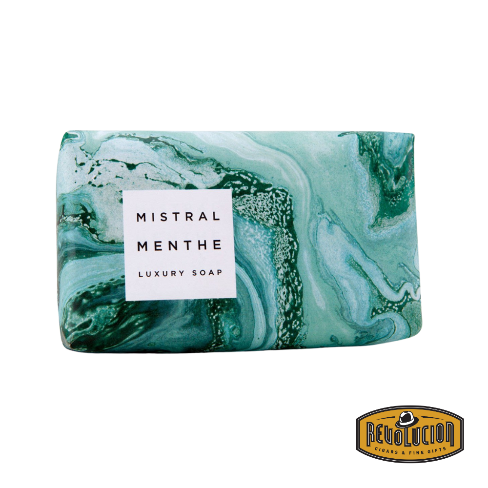 Mistral Marbles Mint Soap Bar 200g – artisan-crafted soap bar with green marbled swirls, offering a cool and refreshing mint scent.
