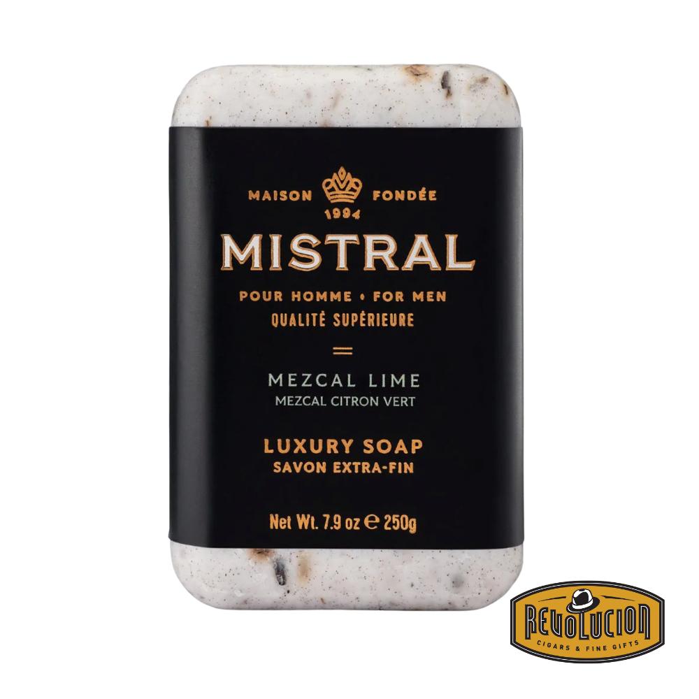 Mistral Men's Hydrating Soap Bar Mezcal Lime – fresh green bar in vibrant packaging, delivering refreshing citrus moisture.