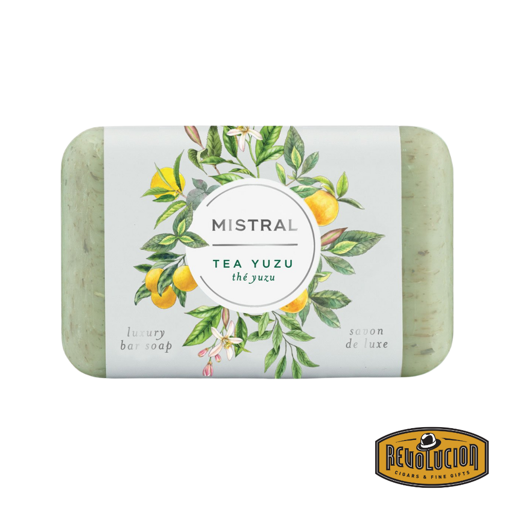 Mistral Tea Yuzu Soap Bar 200g – elegant light green soap bar infused with the fresh, citrusy aroma of yuzu and delicate tea notes.