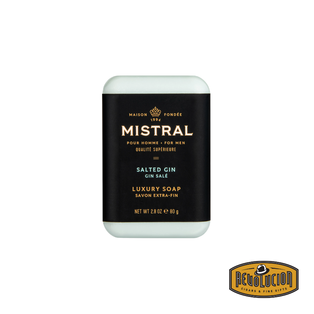 Mistral Travel Bar Soap 80g - Salted Gin – a compact, rectangular bar in elegant minimalist packaging, perfect for travel with a crisp, refreshing scent.
