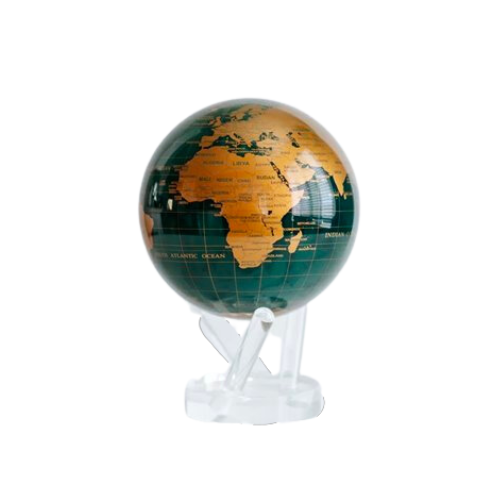 Mova Gold Terrestrial Dark Green Ocean Rotating Globe 6”