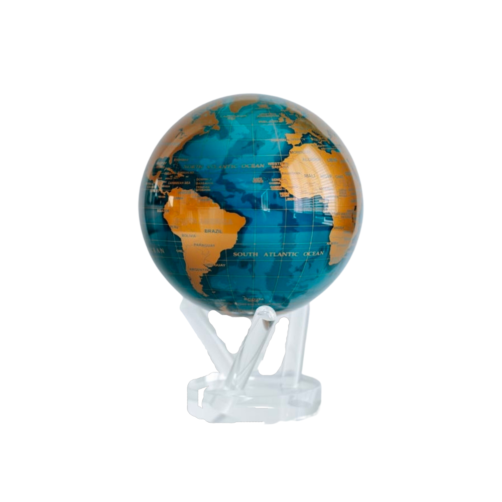 Mova Gold Terrestrial Dark Blue Ocean Rotating Globe 6”