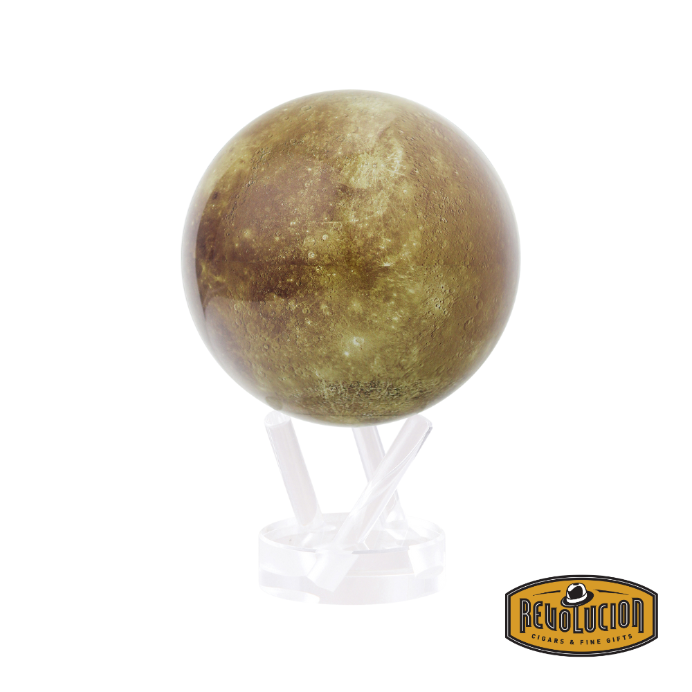 Mova Mercury Planet 4.5" – A rotating globe depicting the surface of Mercury, showcasing its unique terrain and craters, set on a transparent acrylic base for a captivating display.