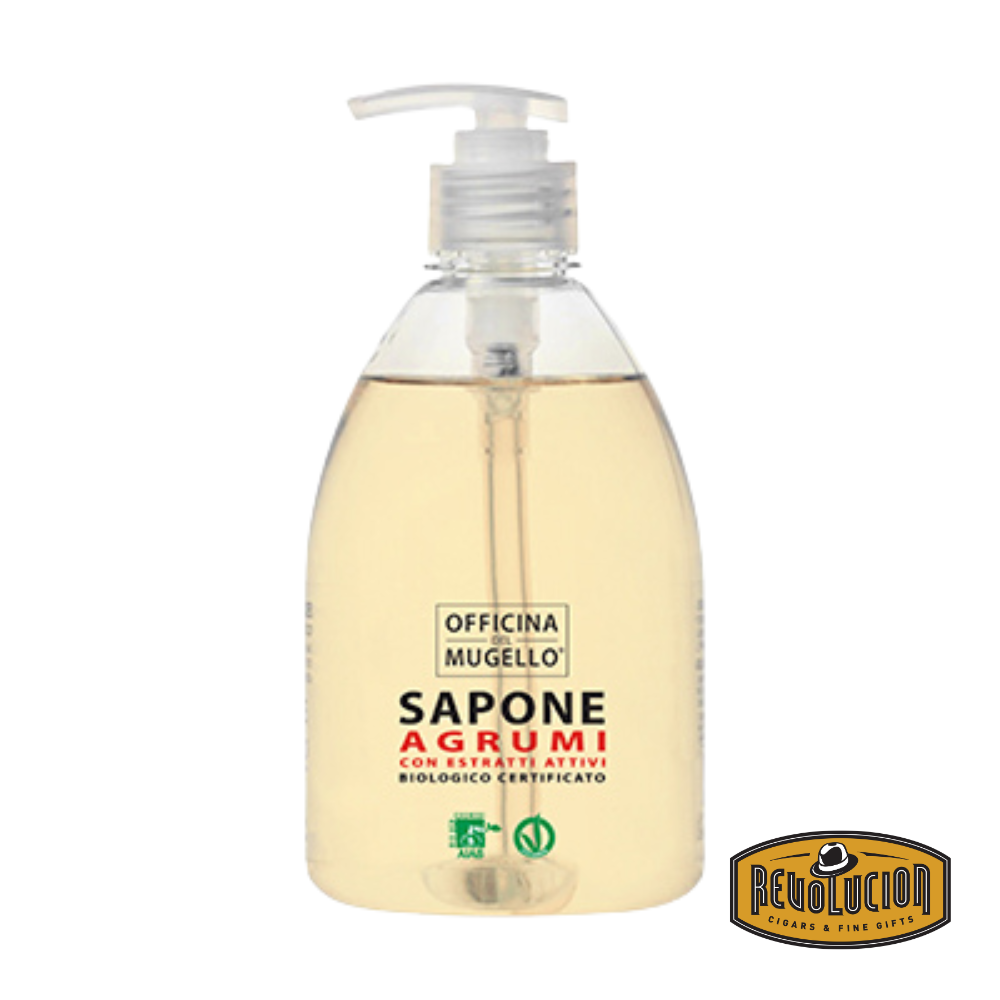 Mugello Liquid Soap Agrumi 500ml – a clear pump bottle with a colorful citrus-themed label, containing refreshing Italian liquid hand soap.