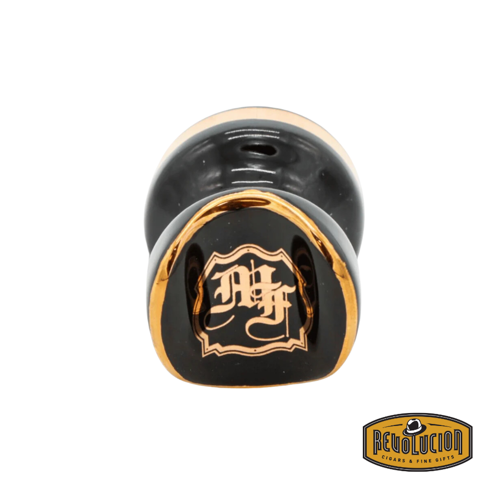 My Father Cigar Holder in Black Ceramic with gold accents, featuring the iconic My Father Cigars logo, displayed with the Revolucion Cigars & Fine Gifts logo.